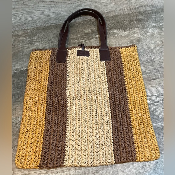 NWOT Massimo Dutti raffia/leather summer tote - Picture 1 of 5